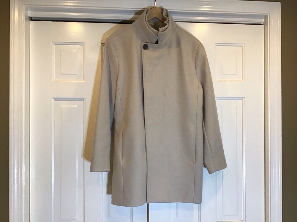 Reiss Curraghmore Coat Women Sz 14 Stone Rare Wool Bl. Stand Up Collar Classic